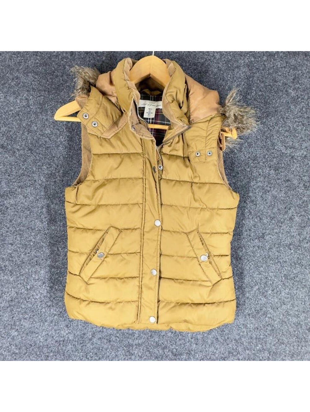 H&M Quilted Vest Women 4 Brown Full Zip Hooded Sleeveless Pockets Lined Casual